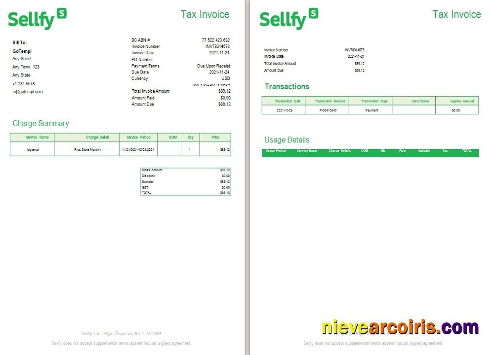 Latvia Sellfy tax invoice